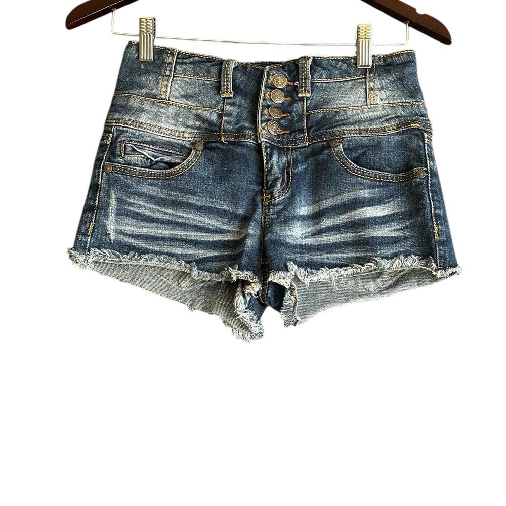 HARMONY HAVOC WOMANS JUNIORS DENIM DISTRESSED SHORTS SZ 3